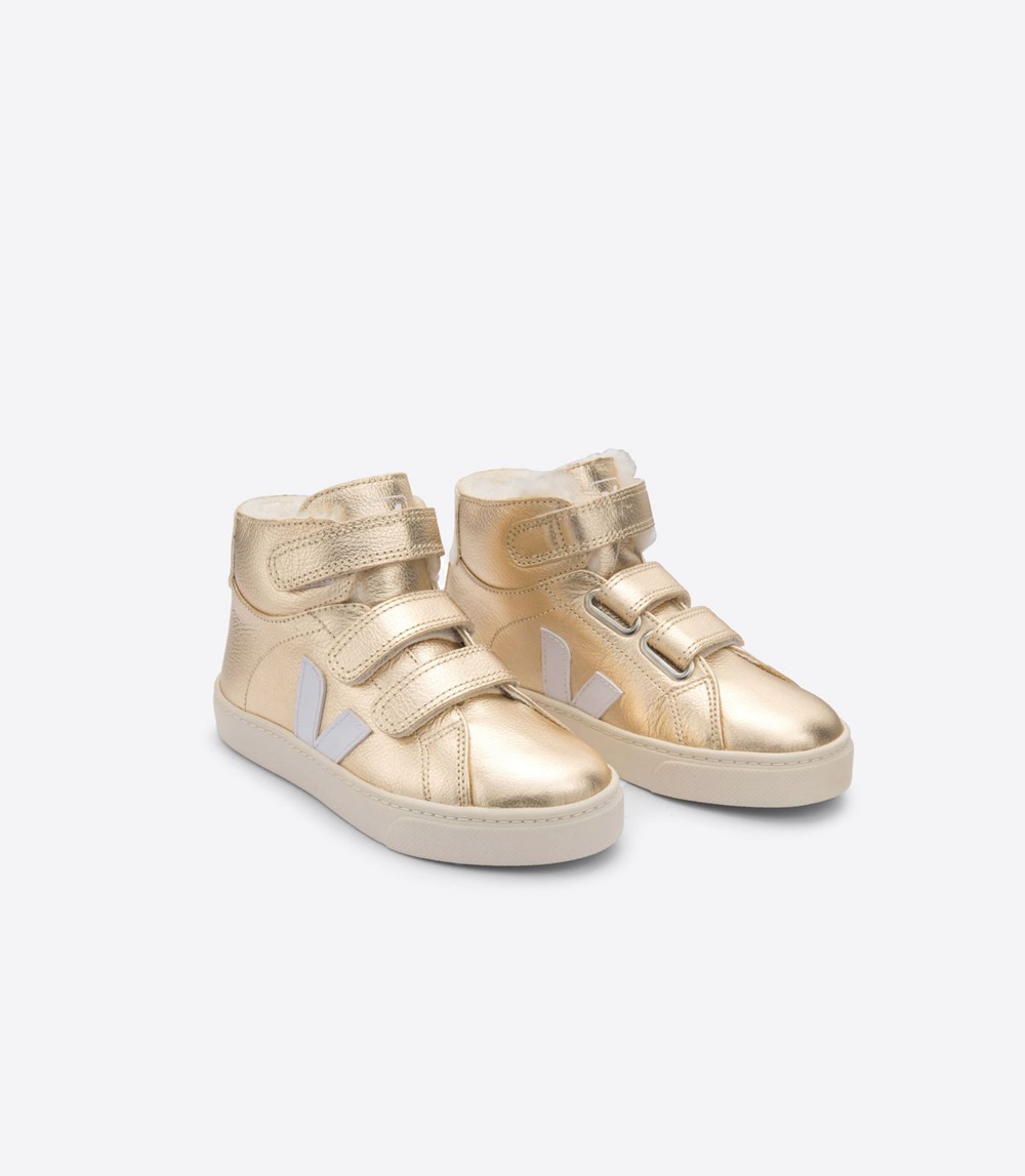 Veja Trainers Kids Gold/White - Esplar Mid Leather - EMHI-63075